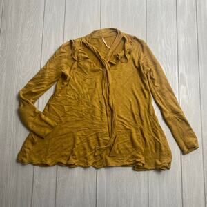 Free People Women's Mustard Yellow Long Sleeve Ruffle Tie Neckline Top Size XS